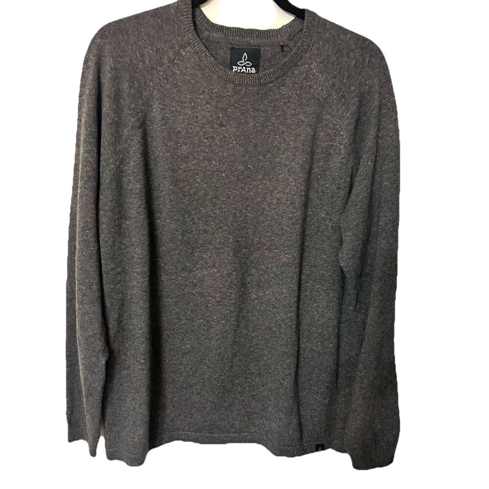 prAna Sweater Mens L Kaola Gray Crew Neck Organic Cotton Blend Long Sleeves